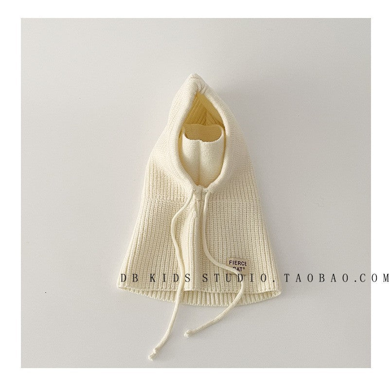 Unisex Cartoon Style Solid Color Balaclava With Ear Wrap Brim, Warm Knit Material Adult Hat