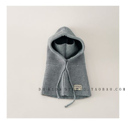 Unisex Cartoon Style Solid Color Balaclava With Ear Wrap Brim, Warm Knit Material Adult Hat