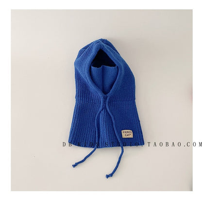Unisex Cartoon Style Solid Color Balaclava With Ear Wrap Brim, Warm Knit Material Adult Hat