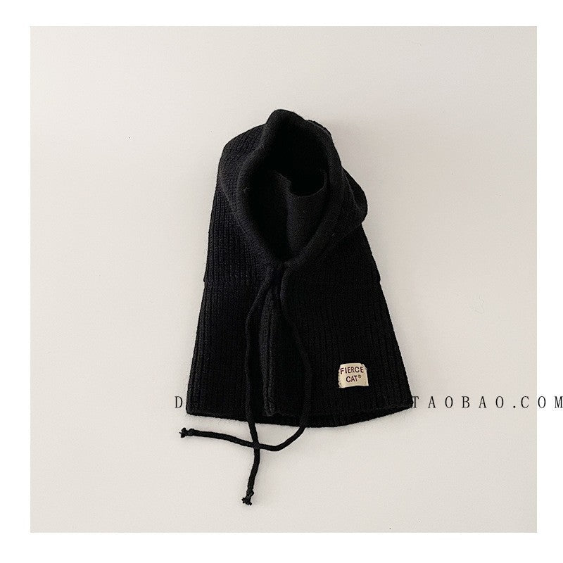 Unisex Cartoon Style Solid Color Balaclava With Ear Wrap Brim, Warm Knit Material Adult Hat