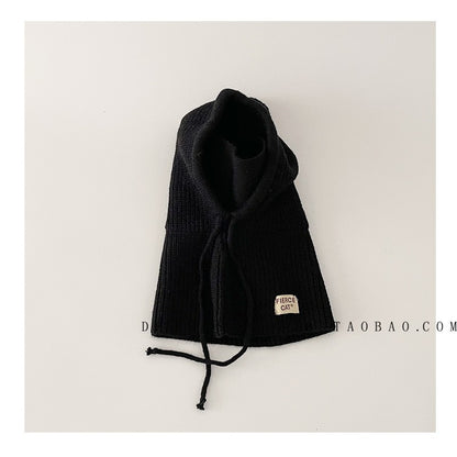 Unisex Cartoon Style Solid Color Balaclava With Ear Wrap Brim, Warm Knit Material Adult Hat