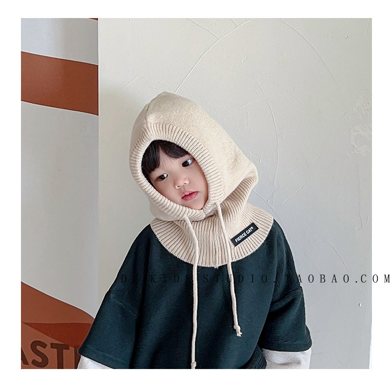 Unisex Cartoon Style Solid Color Balaclava With Ear Wrap Brim, Warm Knit Material Adult Hat