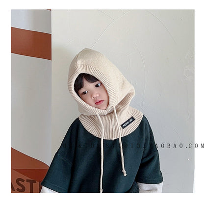 Unisex Cartoon Style Solid Color Balaclava With Ear Wrap Brim, Warm Knit Material Adult Hat