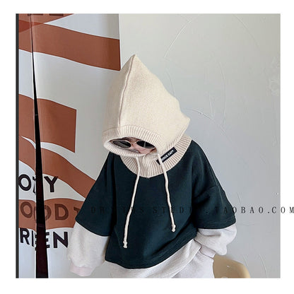 Unisex Cartoon Style Solid Color Balaclava With Ear Wrap Brim, Warm Knit Material Adult Hat