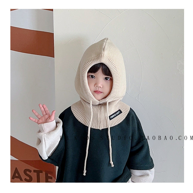 Unisex Cartoon Style Solid Color Balaclava With Ear Wrap Brim, Warm Knit Material Adult Hat