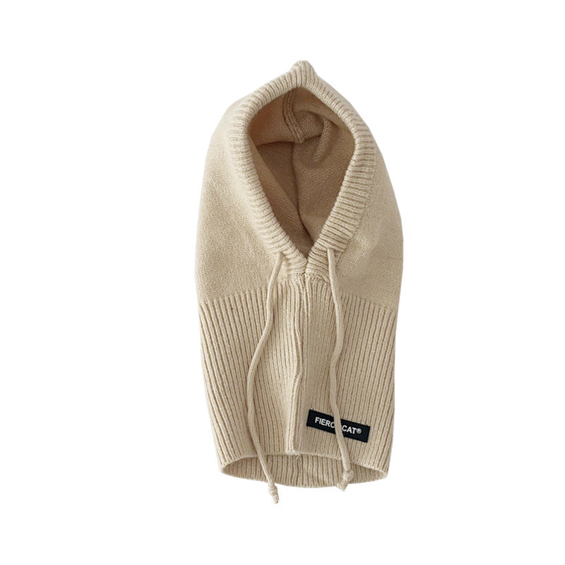 Unisex Cartoon Style Solid Color Balaclava With Ear Wrap Brim, Warm Knit Material Adult Hat