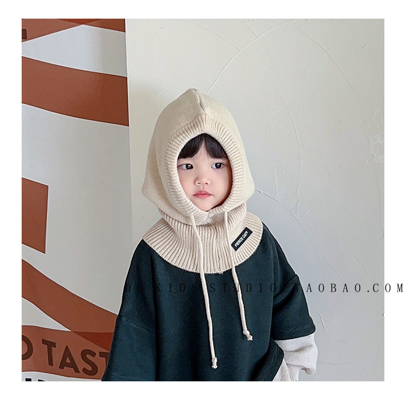 Unisex Cartoon Style Solid Color Balaclava With Ear Wrap Brim, Warm Knit Material Adult Hat