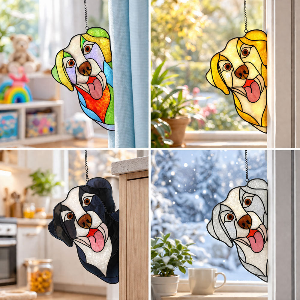 Glass Pendant Hanging Ornament With Dog Pattern, Perfect Valentine's Day Home Textile Decor