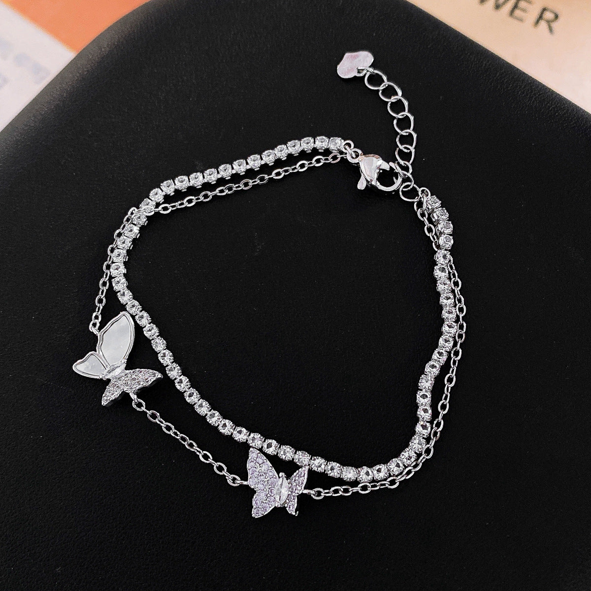 Butterfly Copper Bracelet For Women With Zircon Inlay In Silver