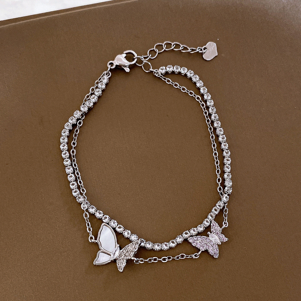 Butterfly Copper Bracelet For Women With Zircon Inlay In Silver