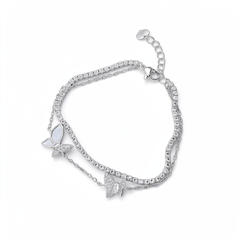 Butterfly Copper Bracelet For Women With Zircon Inlay In Silver