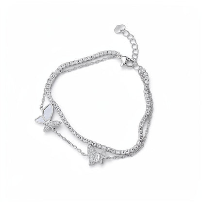 Butterfly Copper Bracelet For Women With Zircon Inlay In Silver
