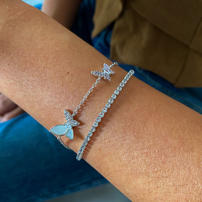 Butterfly Copper Bracelet For Women With Zircon Inlay In Silver