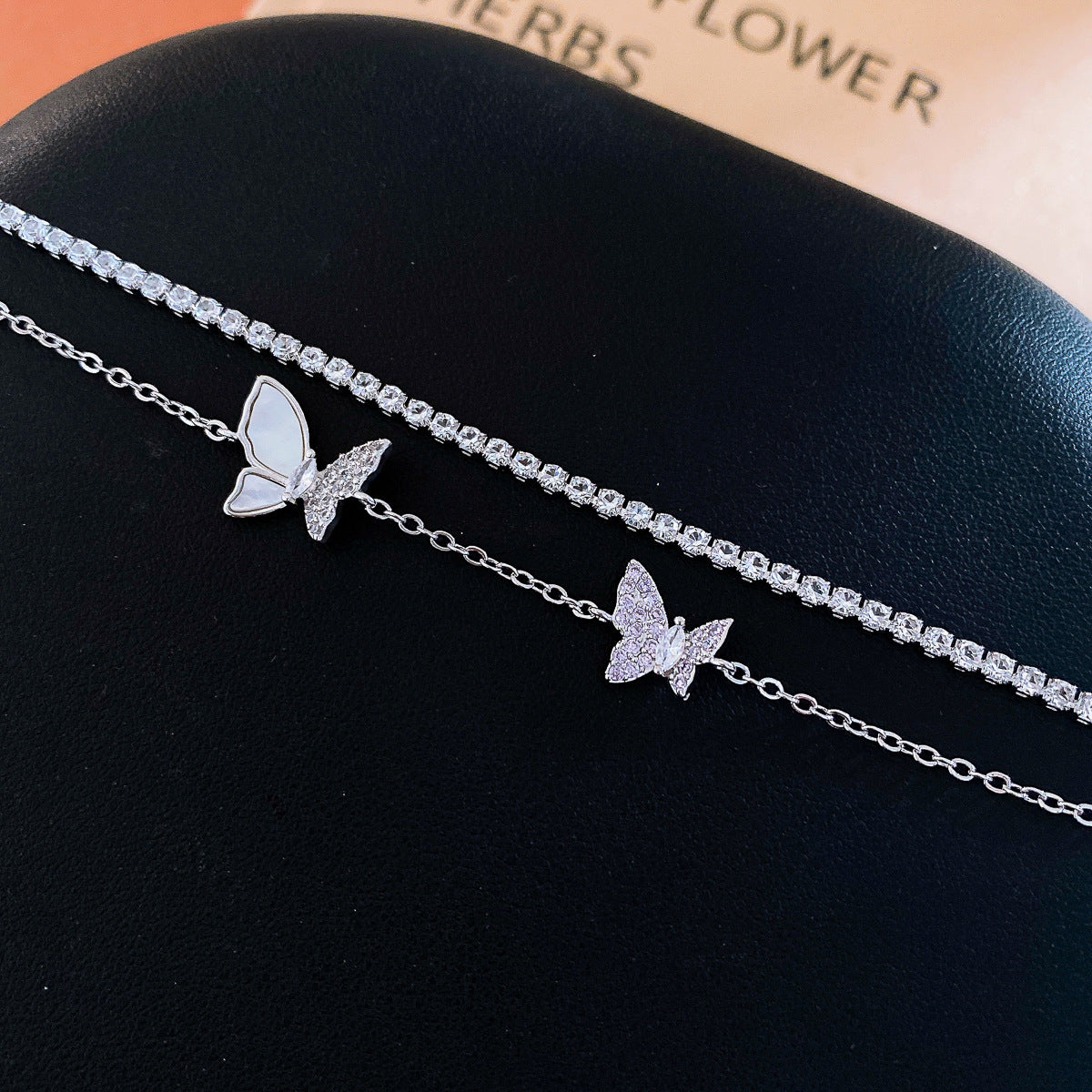 Butterfly Copper Bracelet For Women With Zircon Inlay In Silver