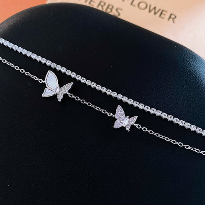 Butterfly Copper Bracelet For Women With Zircon Inlay In Silver