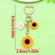 【kc Golden Orange Resin Daisy Sunflower Heart Keychain】2.6x9.9cm-12.7g-ER2313