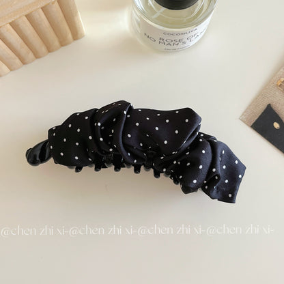 Retro Polka Dots Banana Clip Hairpin For Women In Brown, Made With Mixed Materials