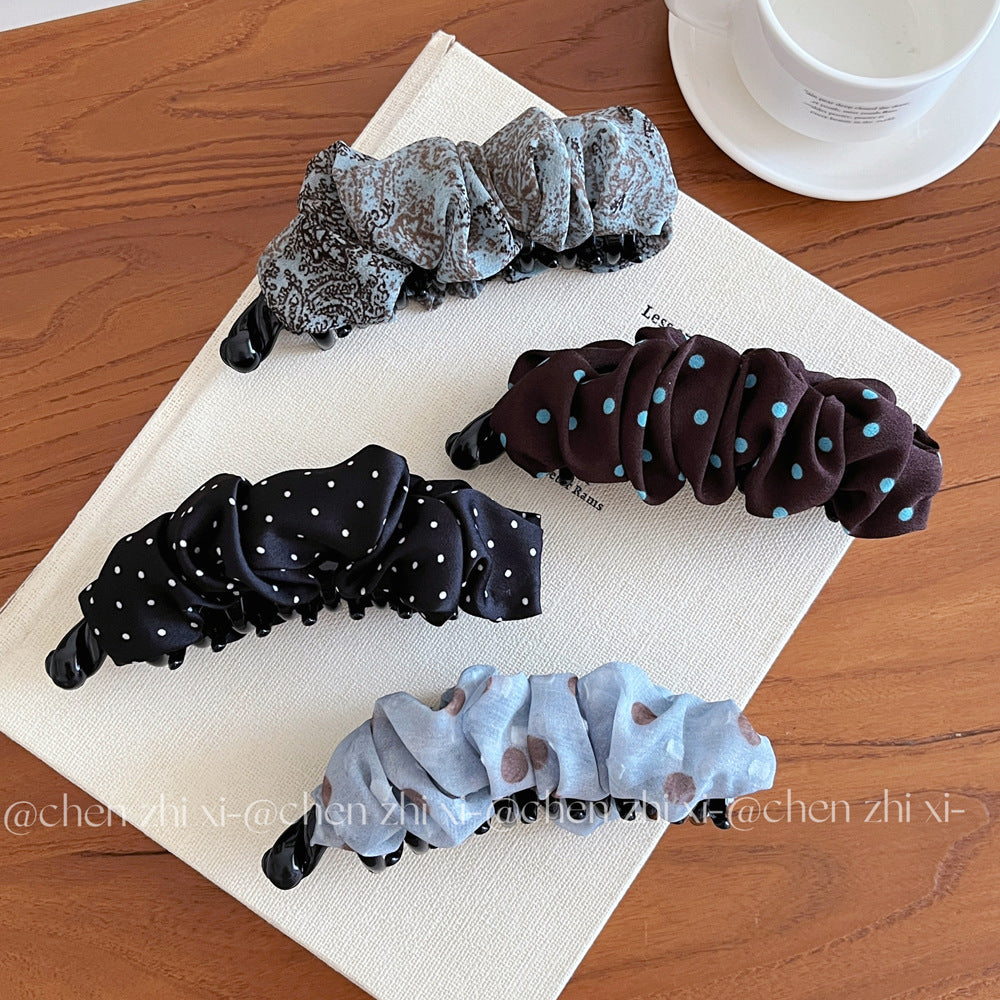 Retro Polka Dots Banana Clip Hairpin For Women In Brown, Made With Mixed Materials