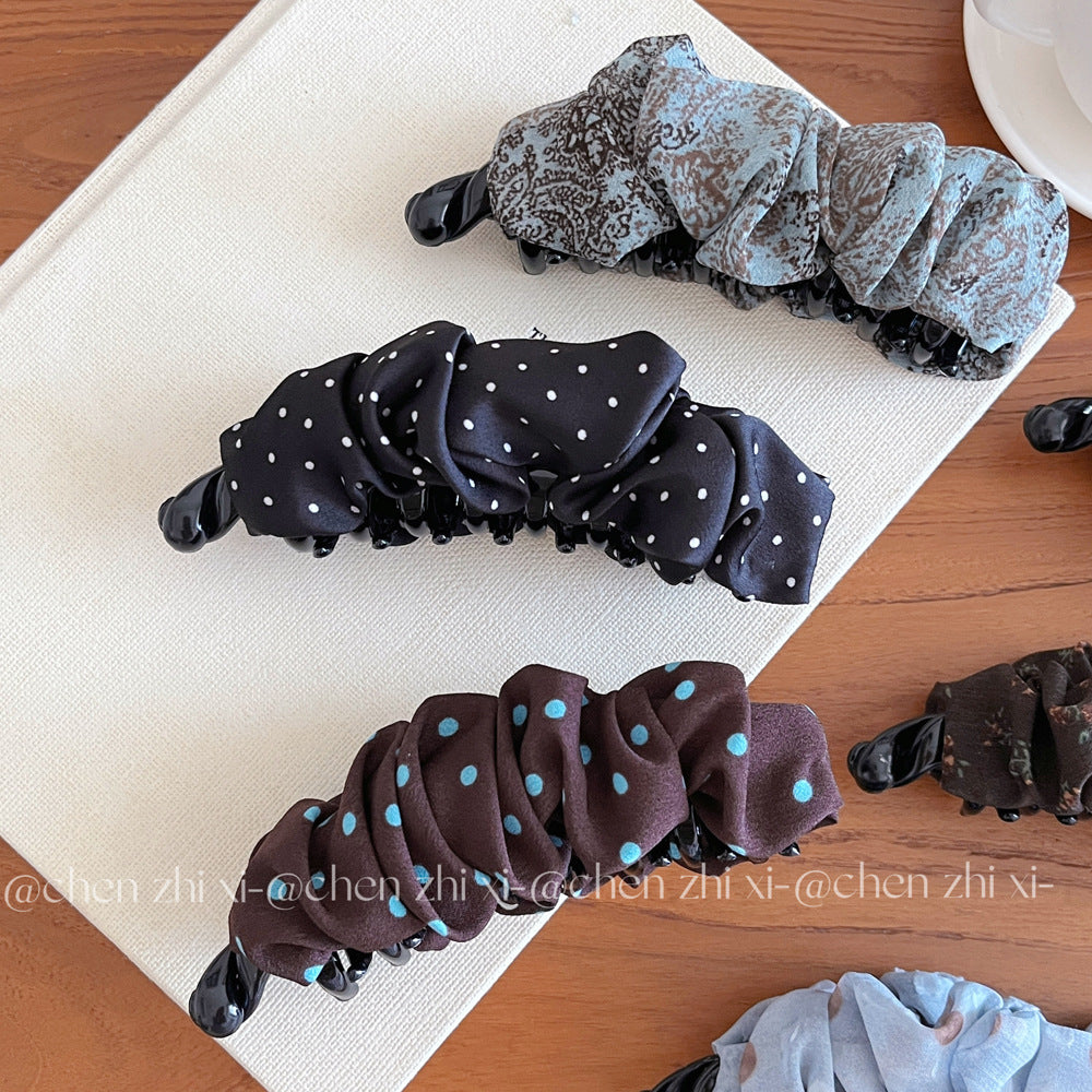 Retro Polka Dots Banana Clip Hairpin For Women In Brown, Made With Mixed Materials