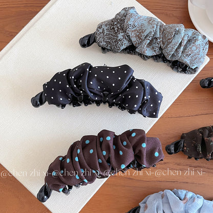 Retro Polka Dots Banana Clip Hairpin For Women In Brown, Made With Mixed Materials