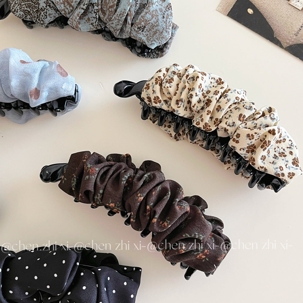 Retro Polka Dots Banana Clip Hairpin For Women In Brown, Made With Mixed Materials