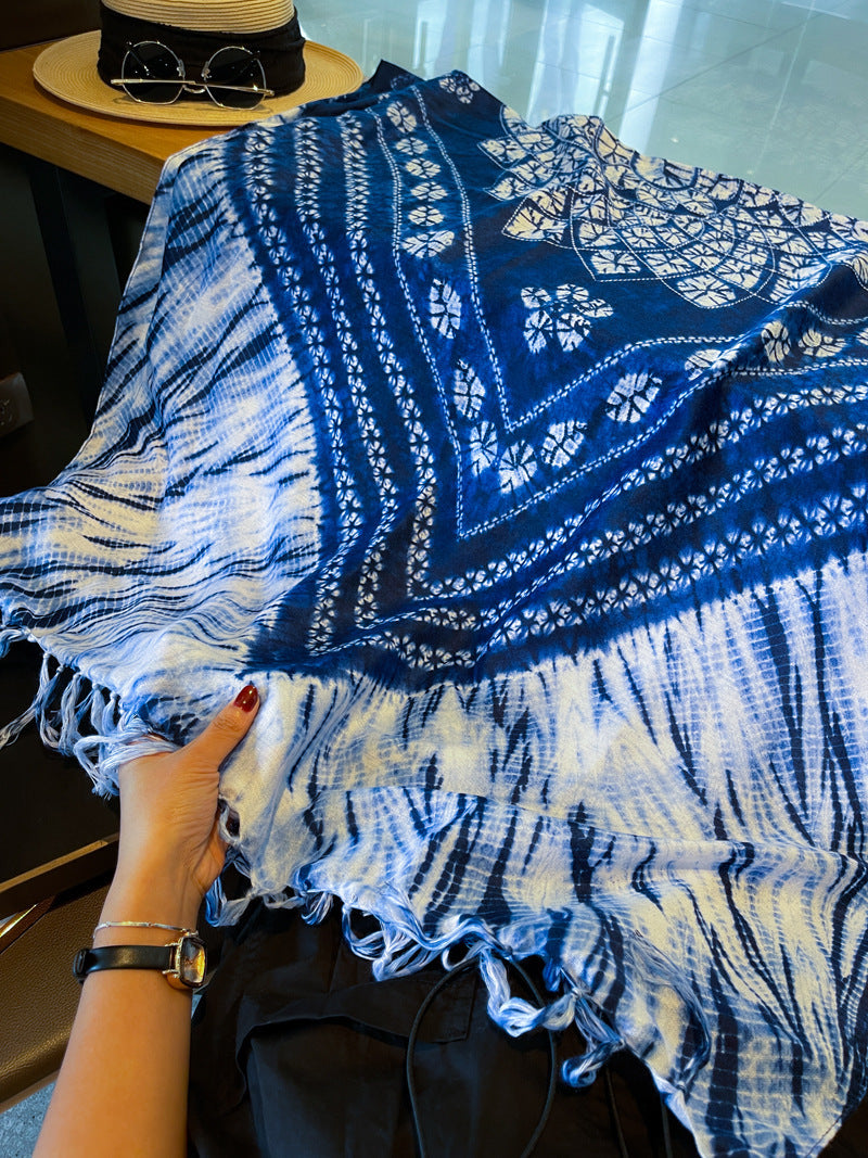 Women’s Tie Dye Cotton And Linen Shawl Scarf In Ombre, Perfect For Spring