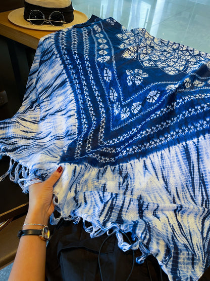 Women’s Tie Dye Cotton And Linen Shawl Scarf In Ombre, Perfect For Spring