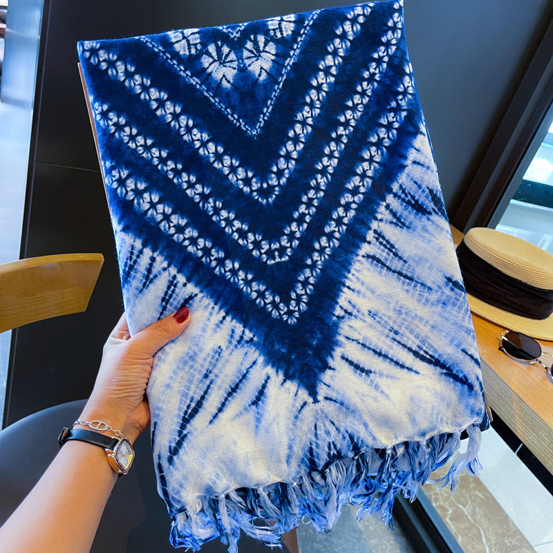 Women’s Tie Dye Cotton And Linen Shawl Scarf In Ombre, Perfect For Spring