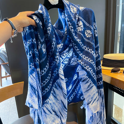Women’s Tie Dye Cotton And Linen Shawl Scarf In Ombre, Perfect For Spring