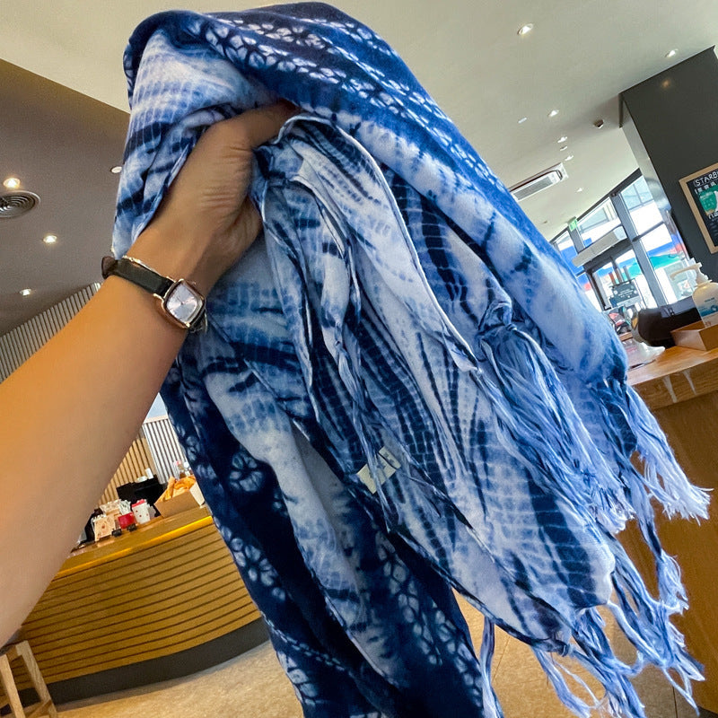 Women’s Tie Dye Cotton And Linen Shawl Scarf In Ombre, Perfect For Spring