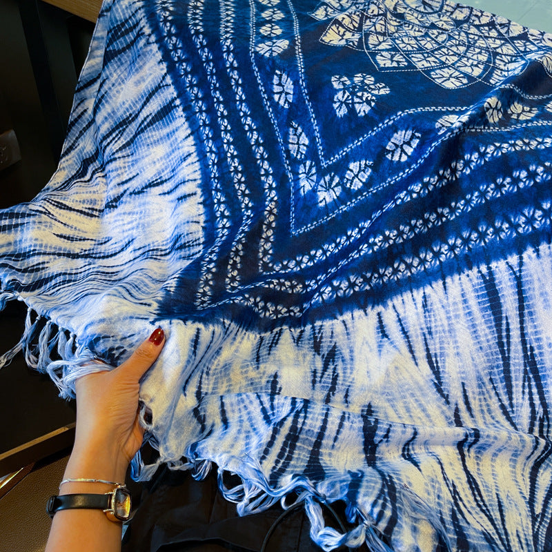 Women’s Tie Dye Cotton And Linen Shawl Scarf In Ombre, Perfect For Spring