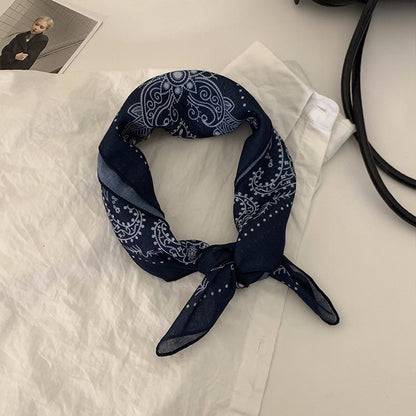 Retro Polka Dots Cotton And Linen Bandana For Women In Navy Blue, Perfect For Autumn Wear