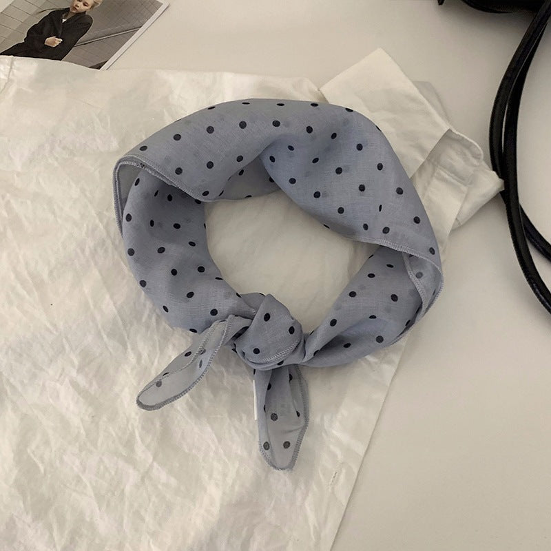 Retro Polka Dots Cotton And Linen Bandana For Women In Navy Blue, Perfect For Autumn Wear