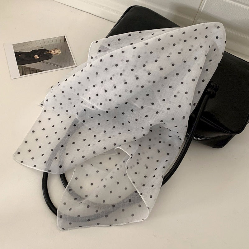 Retro Polka Dots Cotton And Linen Bandana For Women In Navy Blue, Perfect For Autumn Wear
