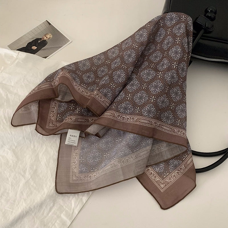 Retro Polka Dots Cotton And Linen Bandana For Women In Navy Blue, Perfect For Autumn Wear