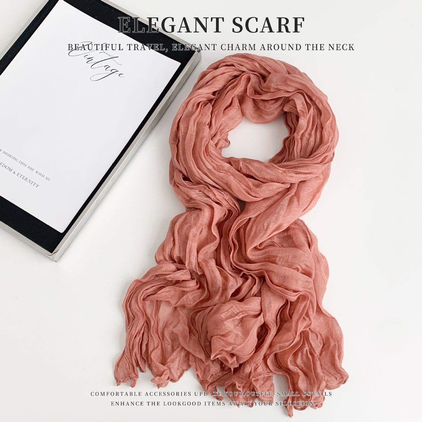 Solid Color Polyester Silk Scarf For Women, Suitable For All Seasons