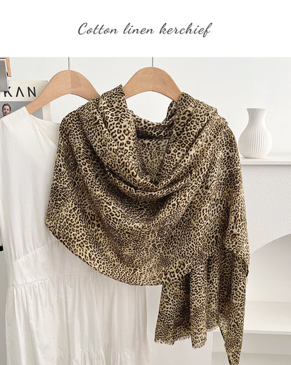 Retro Leopard Print Scarf For Women In Khaki, Lightweight Polyester Silk Scarf Perfect For Summer