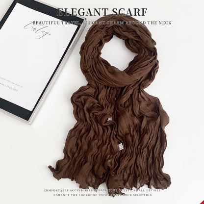 Solid Color Polyester Silk Scarf For Women, Suitable For All Seasons