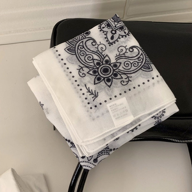 Retro Polka Dots Cotton And Linen Bandana For Women In Navy Blue, Perfect For Autumn Wear