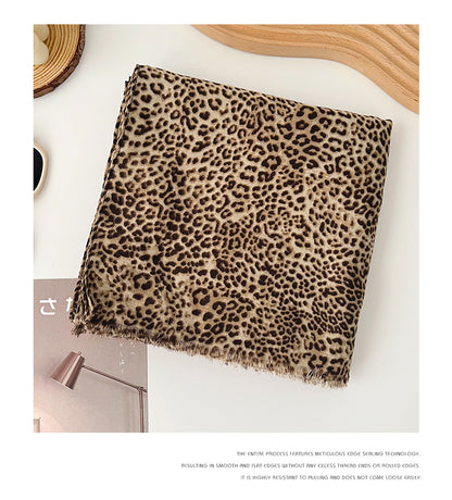 Retro Leopard Print Scarf For Women In Khaki, Lightweight Polyester Silk Scarf Perfect For Summer