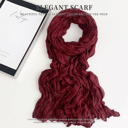 Solid Color Polyester Silk Scarf For Women, Suitable For All Seasons