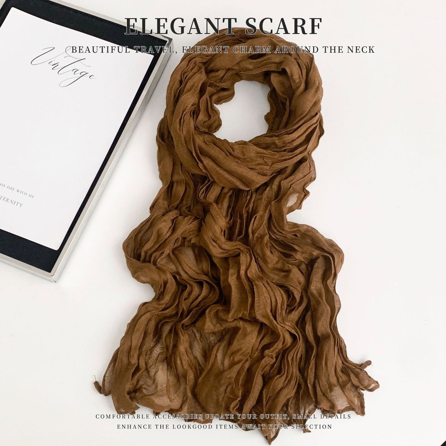 Solid Color Polyester Silk Scarf For Women, Suitable For All Seasons