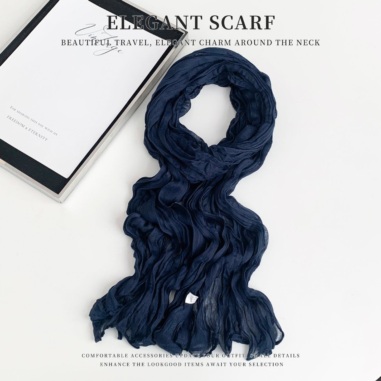 Solid Color Polyester Silk Scarf For Women, Suitable For All Seasons