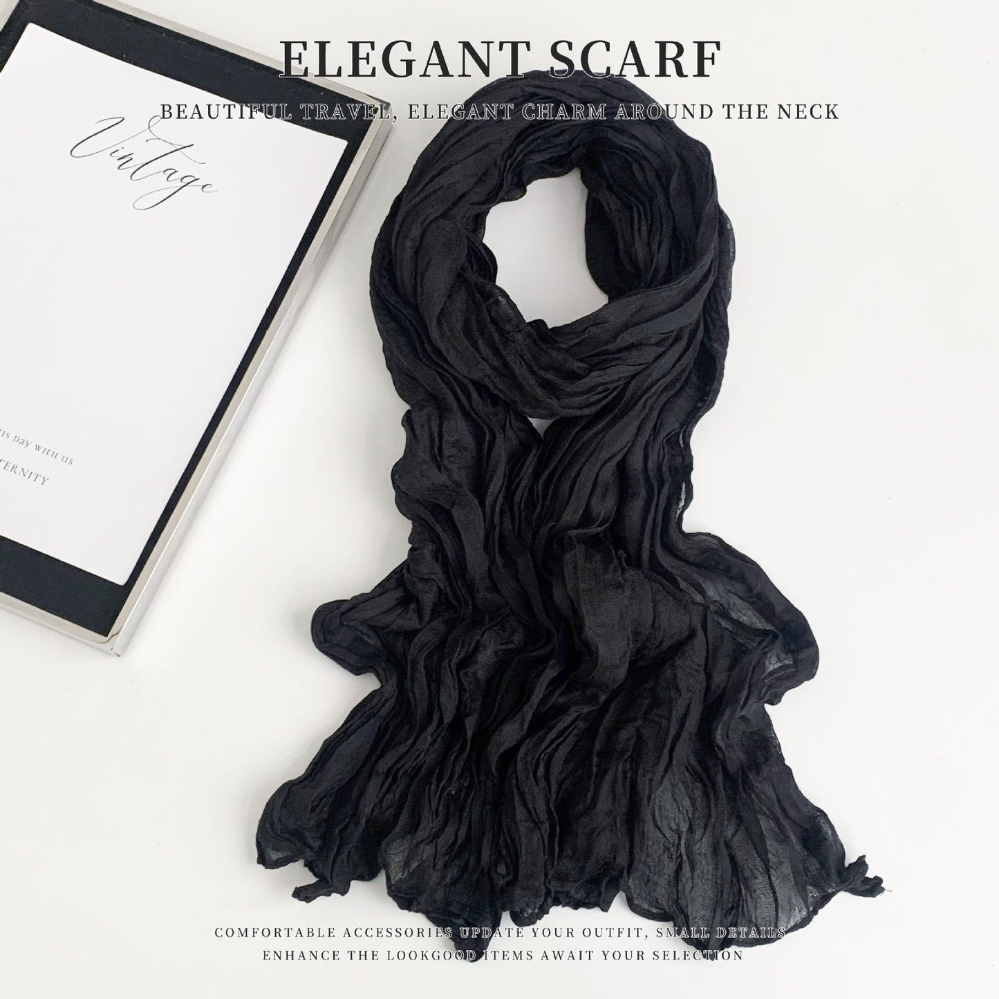Solid Color Polyester Silk Scarf For Women, Suitable For All Seasons