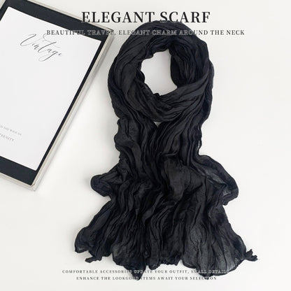 Solid Color Polyester Silk Scarf For Women, Suitable For All Seasons