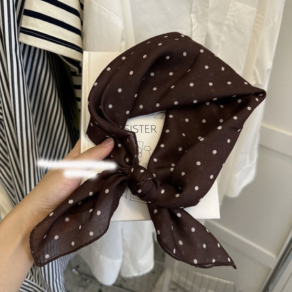 Retro Polka Dots Cotton And Linen Bandana For Women In Navy Blue, Perfect For Autumn Wear