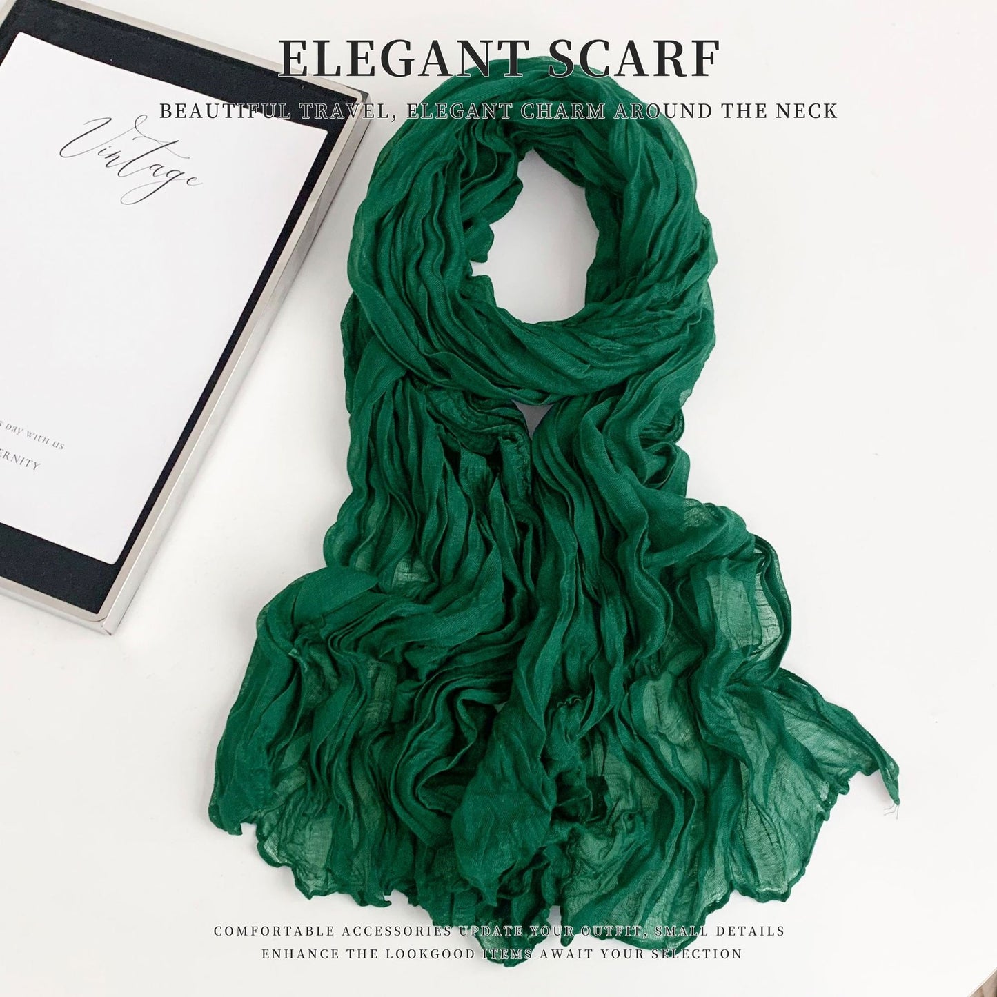Solid Color Polyester Silk Scarf For Women, Suitable For All Seasons