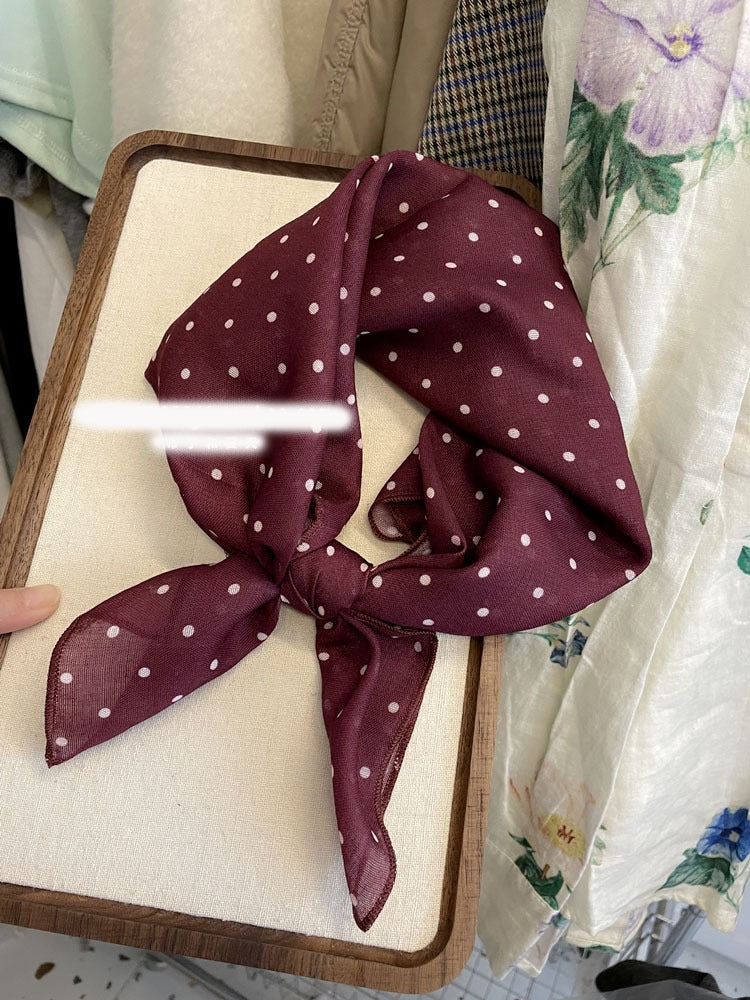 Retro Polka Dots Cotton And Linen Bandana For Women In Navy Blue, Perfect For Autumn Wear