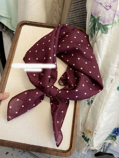 Retro Polka Dots Cotton And Linen Bandana For Women In Navy Blue, Perfect For Autumn Wear