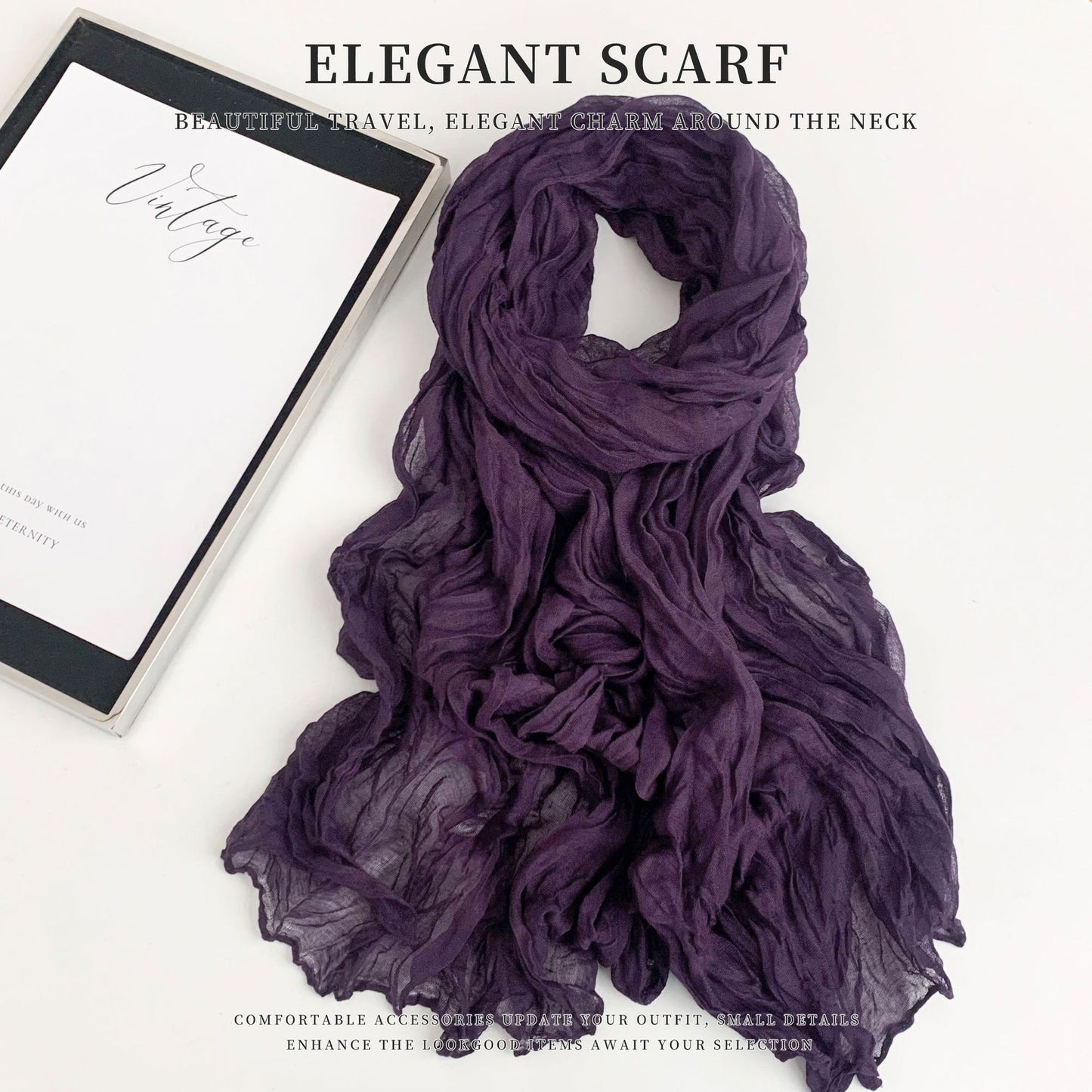 Solid Color Polyester Silk Scarf For Women, Suitable For All Seasons